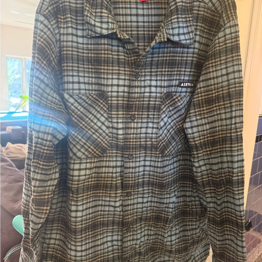 Airwalk Black and Gray Plaid Casual Button Down Shirt